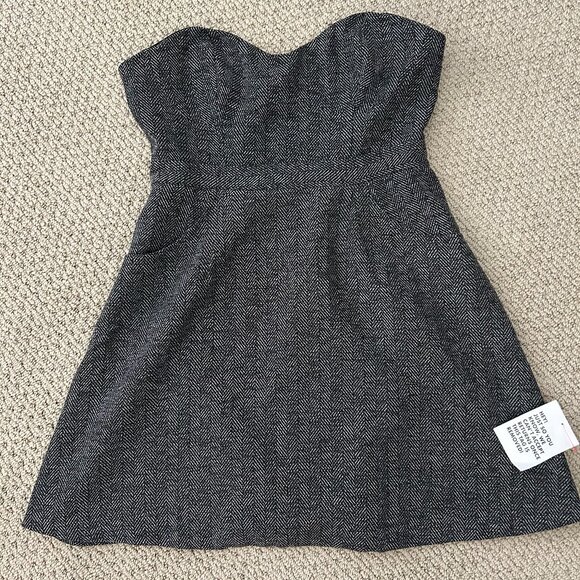 ASOS Tweed Check Bandeau A-Line Mini Dress Black/White SZ6 Cocktail Party - Picture 2 of 8